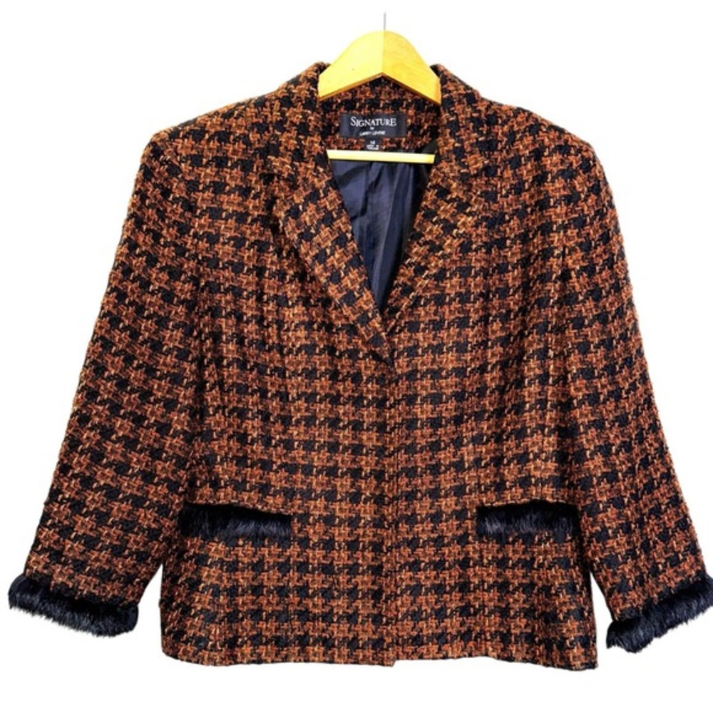 Signature by Larry Levine Three Button Blazer WOMENS Sz 14 PRE-OWNED BROWN/BLACK